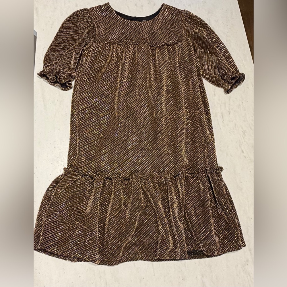 Wonder Nation Gold Short Bubble Sleeve  Dress w/ Keyhole